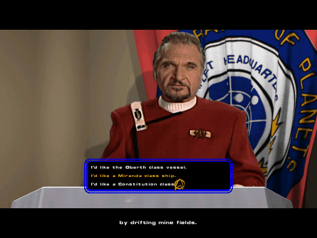 Star Trek: Starfleet Academy (Windows) screenshot: Selecting the ship for the mission