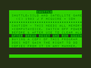 Shuttlezap (Dragon 32/64) screenshot: Introduction