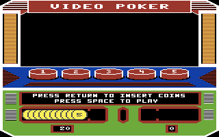 Las Vegas Video Poker (Commodore 64) screenshot: The video poker machine; insert some coins to play!