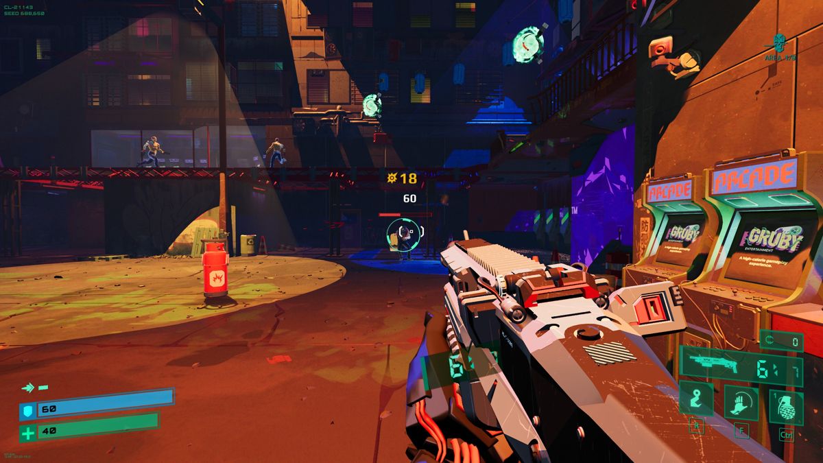 Deadlink (Windows) screenshot: Targetting an opponent with the shotgun.