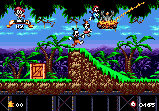 Animaniacs (Genesis) screenshot: You need good timing for the platform jumping in the jungle.