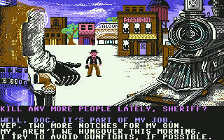 Law of the West (Commodore 64) screenshot: trainyard screenshot 1