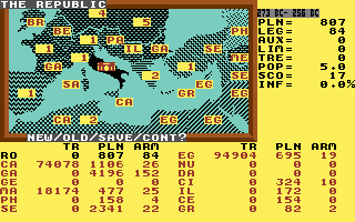 Annals of Rome (Commodore 64) screenshot: Starting screen / set up game