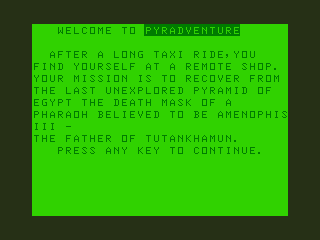 Pyradventure (Dragon 32/64) screenshot: Introduction