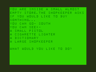 Pyradventure (Dragon 32/64) screenshot: At the Store