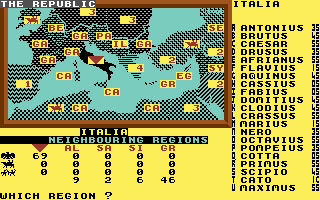 Annals of Rome (Commodore 64) screenshot: The gameplay screen