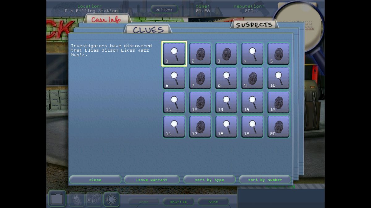 Mahjongg Investigations: Under Suspicion (Windows) screenshot: I'm getting lots of clues