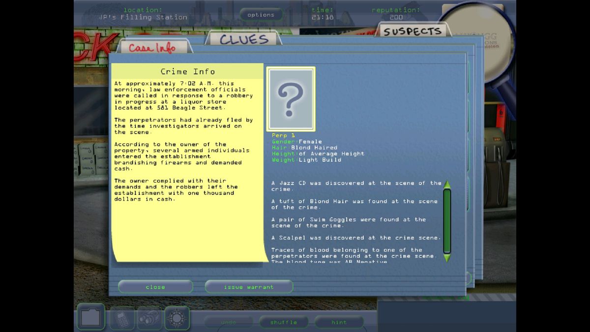 Mahjongg Investigations: Under Suspicion (Windows) screenshot: The case file is building up
