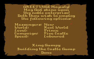Castles: The Northern Campaign (DOS) screenshot: Menu