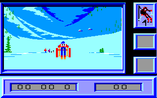 Downhill Challenge (Amstrad CPC) screenshot: Starting the Slalom...