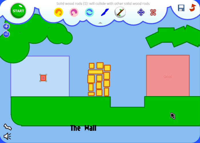 Fantastic Contraption (Browser) screenshot: There is a gap in this level and some blocks are in the way.