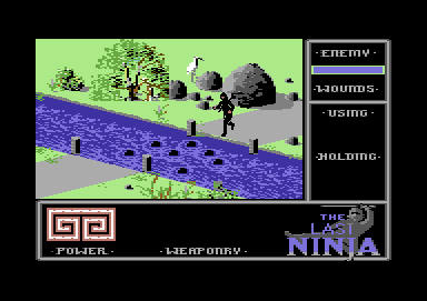 The Last Ninja (Commodore 64) screenshot: Ready to jump