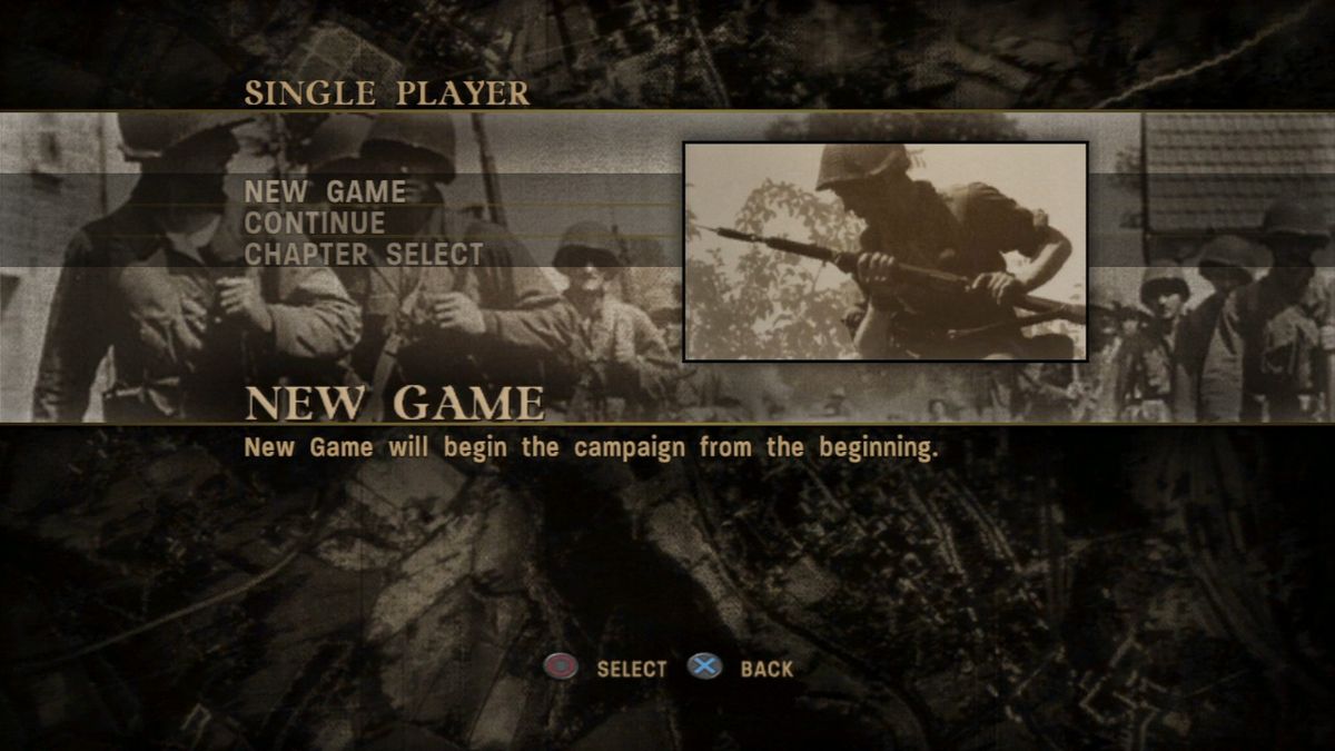 Call of Duty 3 (PlayStation 3) screenshot: Campaign menu
