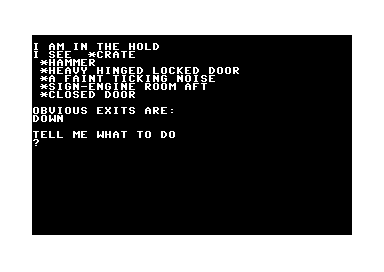Death Ship (Commodore 64) screenshot: In the cargo hold. There's a bunch of stuff down here.