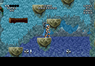 Leander (Genesis) screenshot: Lots of platforms in this watery level
