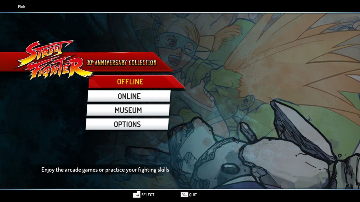 Street Fighter: 30th Anniversary Collection (Windows) screenshot: The main menu ever so slowly rotates several pieces of key art