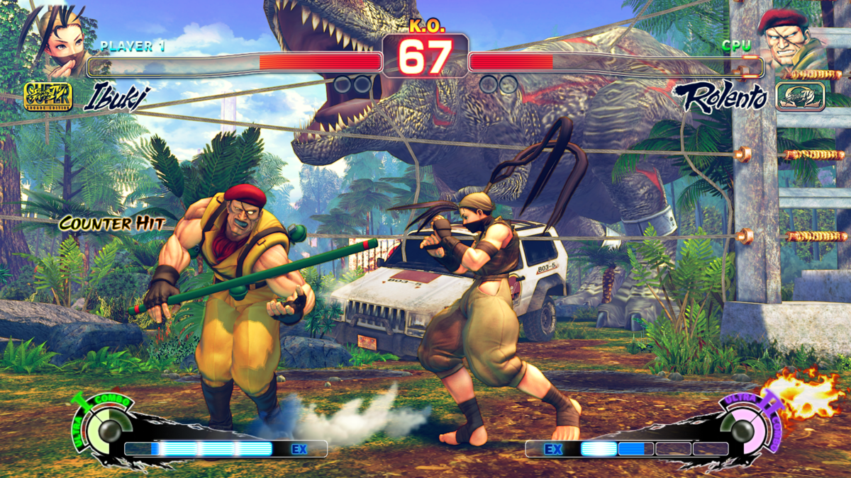 Ultra Street Fighter IV (Windows) screenshot: And earlier versions (Arcade Edition Ibuki) can still fare against newer ones (Omega Rolento).