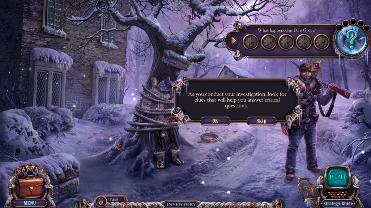 Mystery Case Files: Dire Grove, Sacred Grove (Collector's Edition) (Windows) screenshot: The game consists of a series of separate investigations. Each investigation consists of five pieces of proof.