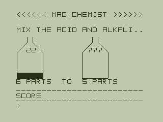 Fun Maths I (Dragon 32/64) screenshot: Chemist: Mixing Problem