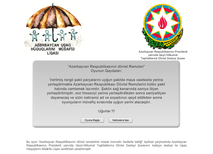 "Azərbaycan Respublikasının dövlət rəmzlərı" oyunu (Browser) screenshot: Title Screen