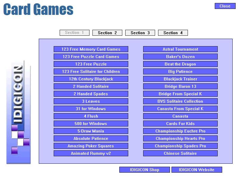 Casino/Board Games (Windows) screenshot: The first screen of the Card Games menus. This is NOT the Board Games compilation that was expected