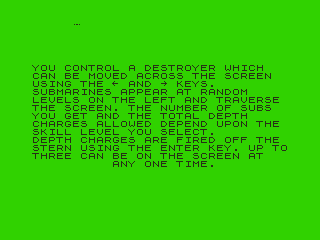 Games Pack IV (Dragon 32/64) screenshot: Sub Chase: Instructions