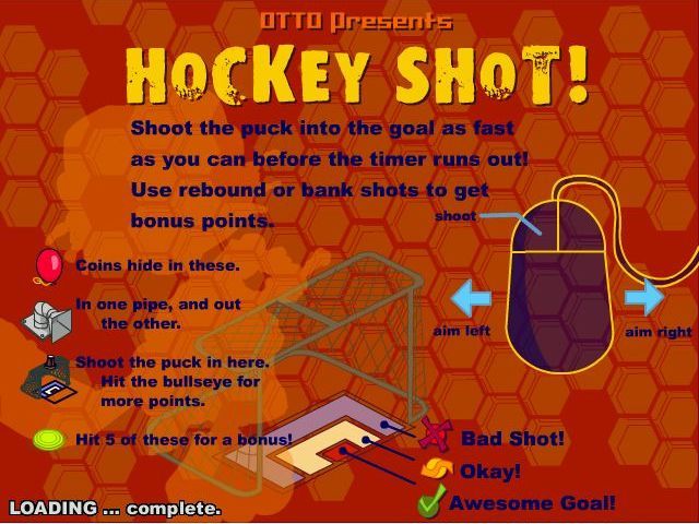 Rocket Power: Extreme Arcade Games (Windows) screenshot: The instructions for Hockey Shot
