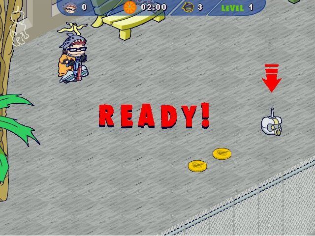 Rocket Power: Extreme Arcade Games (Windows) screenshot: Rocket Pogo: The aim is to collect coins and robot parts