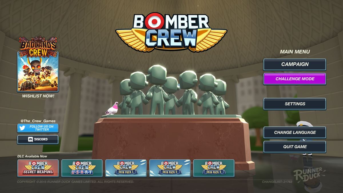 Bomber Crew (Windows) screenshot: Main menu