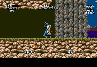 Leander (Genesis) screenshot: No, you can't go further. The wall is blocking your path