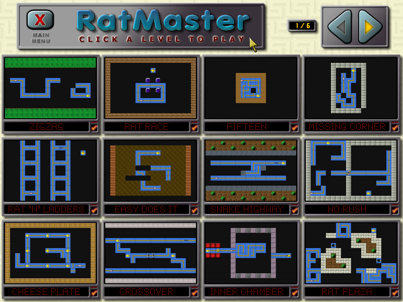 RatMaster (Windows) screenshot: The level select screen. (as you can see, I've beaten all of the levels in this set)