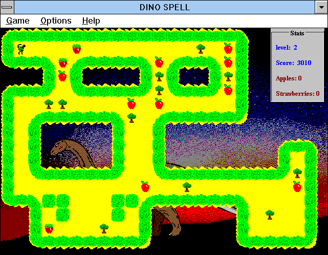 Dino Spell (Windows 3.x) screenshot: On to the next level (V 2.0)