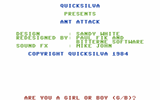 Ant Attack (Commodore 64) screenshot: Title screen