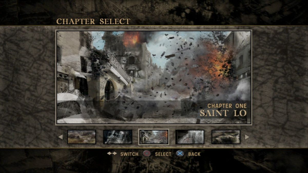 Call of Duty 3 (PlayStation 3) screenshot: Unlocked chapters can be re-played