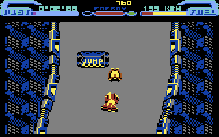 L.E.D. Storm (Commodore 64) screenshot: Driving on the first level...