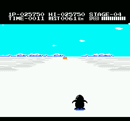 Antarctic Adventure (NES) screenshot: Just 60km to go now