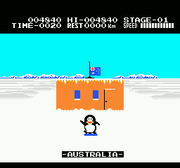 Antarctic Adventure (NES) screenshot: Reached Australia Base