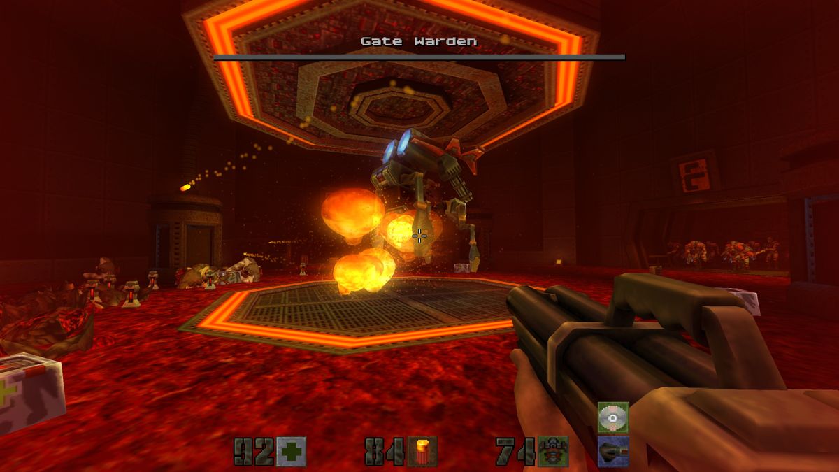 Quake II (Windows) screenshot: Boss fight (Call of the Machine campaign)