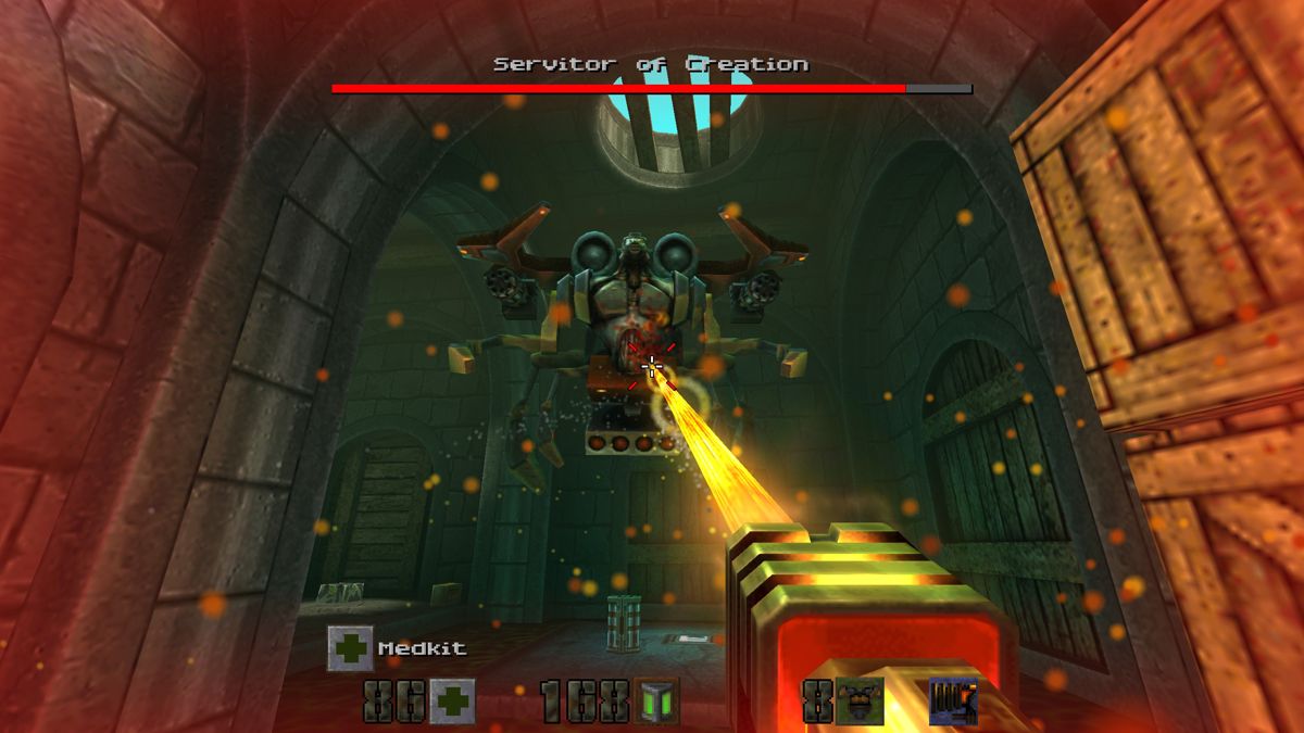 Quake II (Windows) screenshot: Boss fight (Call of the Machine campaign)