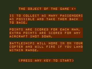 Copter Patrol (Dragon 32/64) screenshot: Instructions