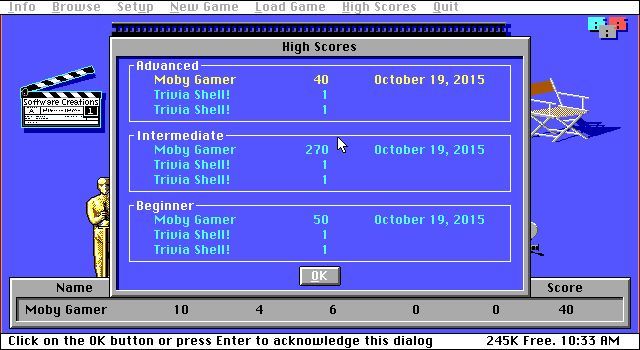 Movies Trivia (DOS) screenshot: The high score table