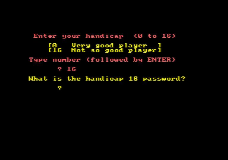 Amsgolf (Amstrad CPC) screenshot: Select your handicap