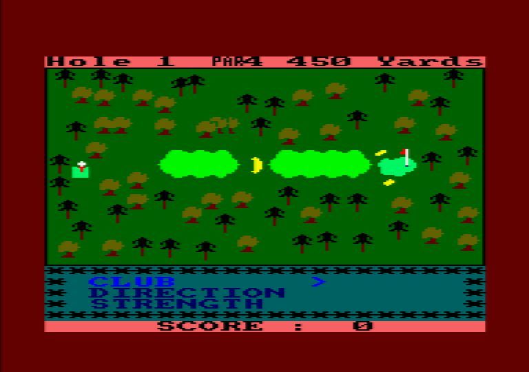 Amsgolf (Amstrad CPC) screenshot: Surveying the first hole