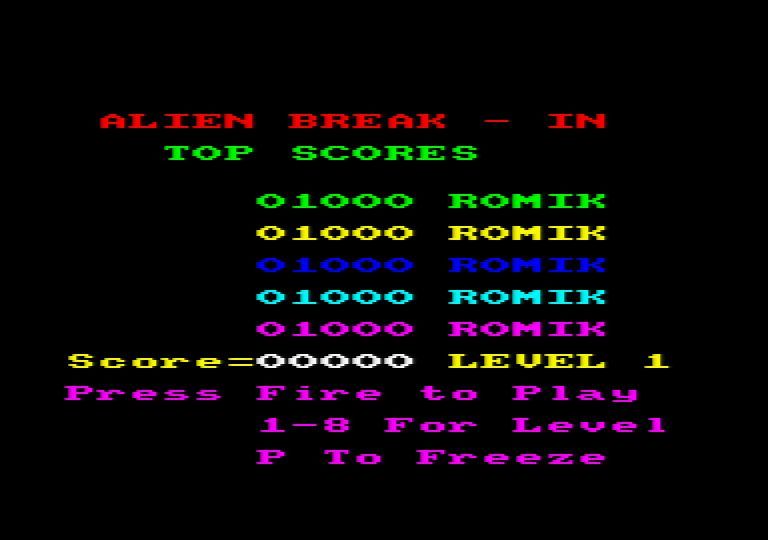 Alien Break-In (Amstrad CPC) screenshot: High Scores