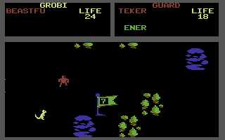 Mail Order Monsters (Commodore 64) screenshot: A guard secures flag number 7