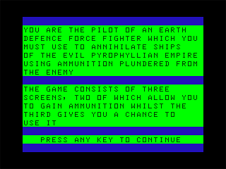Avenger (Dragon 32/64) screenshot: Instructions