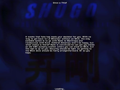 Shogo: Mobile Armor Division (Windows) screenshot: Mission briefing during loading