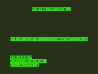 Tyrant of Athens (Dragon 32/64) screenshot: Title Screen