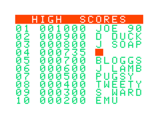 Android Invaders (Dragon 32/64) screenshot: High Scores