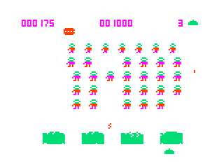 Android Invaders (Dragon 32/64) screenshot: Mothership Flies By